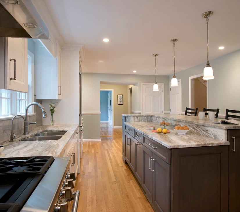 Bilevel island with room for two cooks to work beside one another.