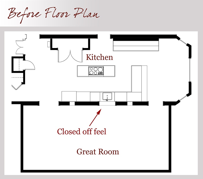 Before kitchen floor plan remodel Wilton CT
