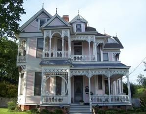 Historic pink home restored with love.