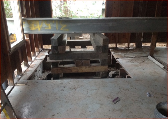 cribbing installed for house lifting