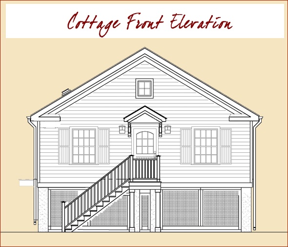 Front elevation of the Rowayton Connecticut cottage, designed by Clark Construction.