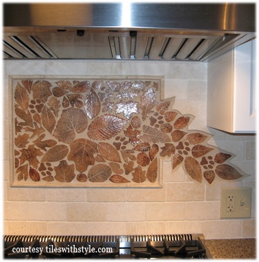 Kitchen ceramic tile mosaic leaves backsplash KC2 copy.jpg