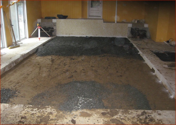 Gravel is added to pool surface.