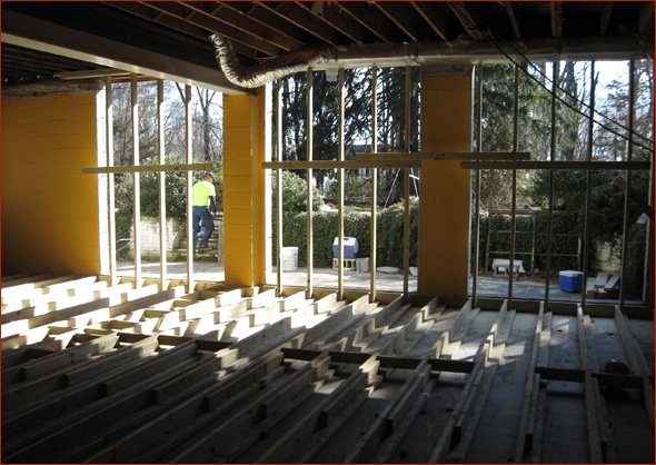 Temporary walls hold up the ceiling.