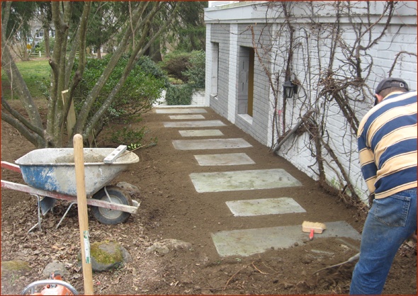 Backfilled path with flagstone.