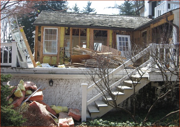 Demolition of the family room is now underway.