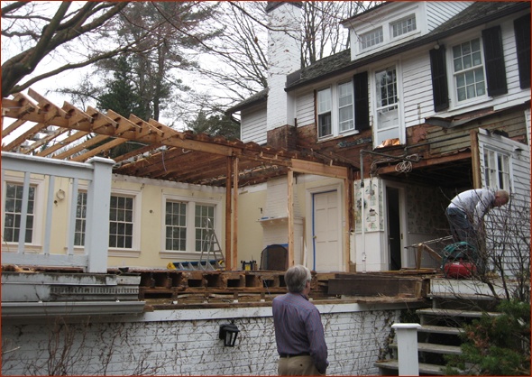 Looking into the kitchen after demo is complete. New Canaan Ct home renovated by Clark Construction