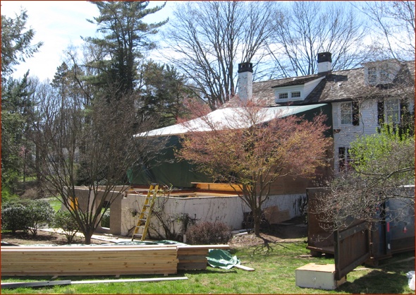Materials are ready for re-framing the damaged areas.