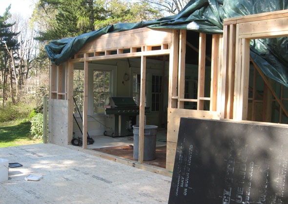 The walls of the addition are framed.  
