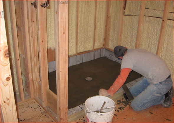 Concrete base in the shower