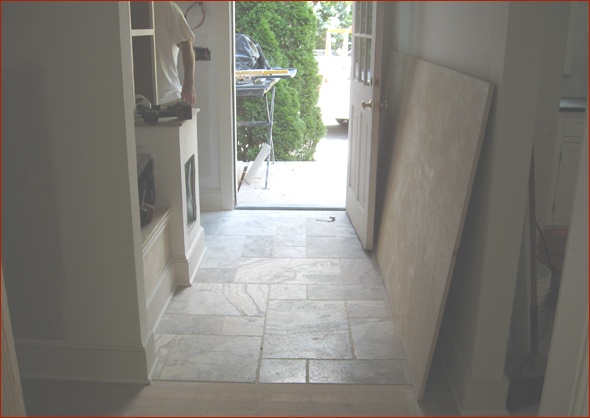 Mudroom floor has been tiled