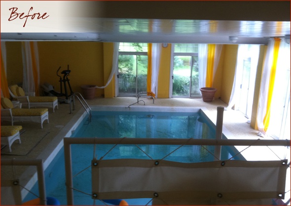 View of the indoor pool addition looking towards the yard before renovations begin