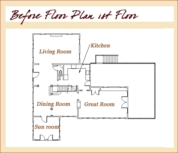 Before layout of a historical New Canaan CT home before renovations.