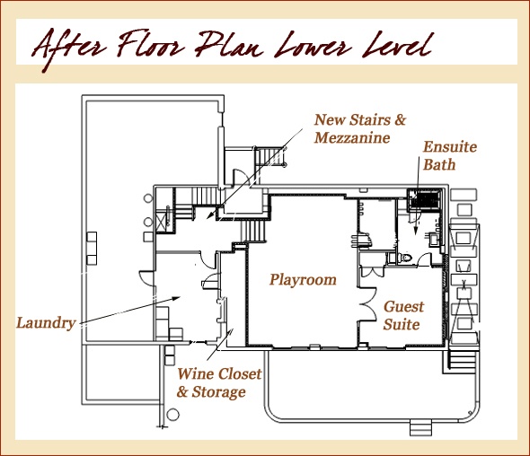 Clark Construction of Ridgefield's after plan for the lower level of a historical New Canaan CT home, where the pool is to be converted to finished living space