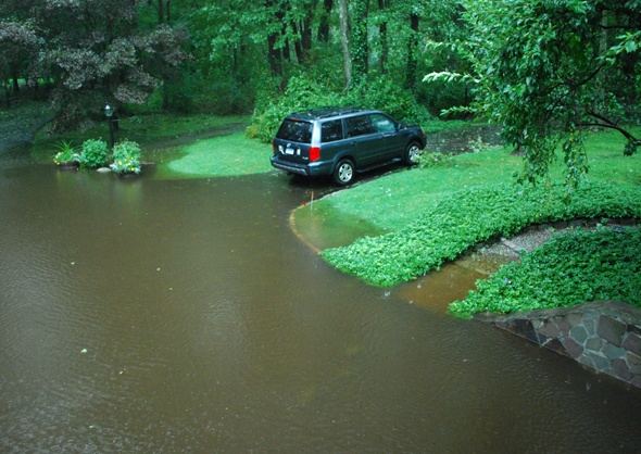 Driveway while flooding is underway.