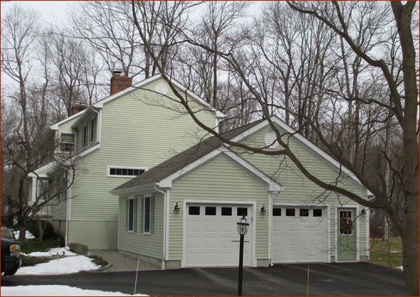 Completed addition and garage, viewed from the front of the home
