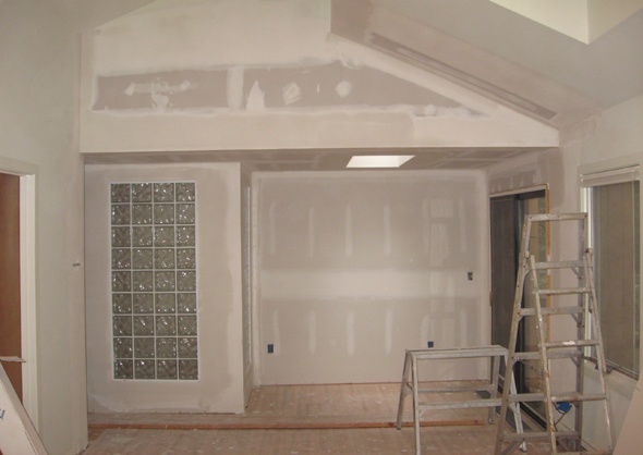 sheetrock has been installed in the kitchen remodel