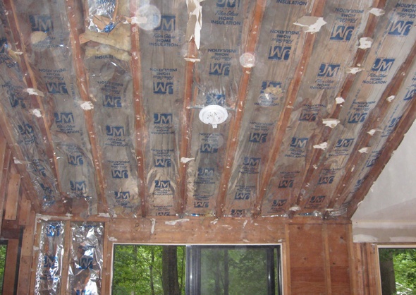 The renovations include insulation in this cathedral ceiling