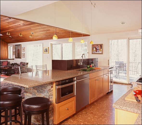 Clark Construction's award winning contemporary kitchen in Norwalk CT with a view of the island