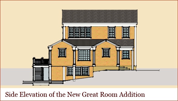 Designer's rendering of the new great room addition on Wilton's historic home