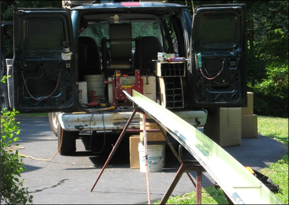 Seamless gutters are extruded on site.