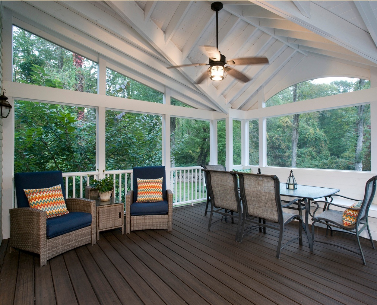 Nice lines and detailing on the inside of Clark Construction's screened porch.