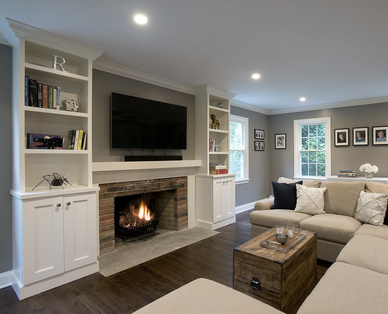 Livingroom renovation with mantle and fireplace in Wilton CT remodel