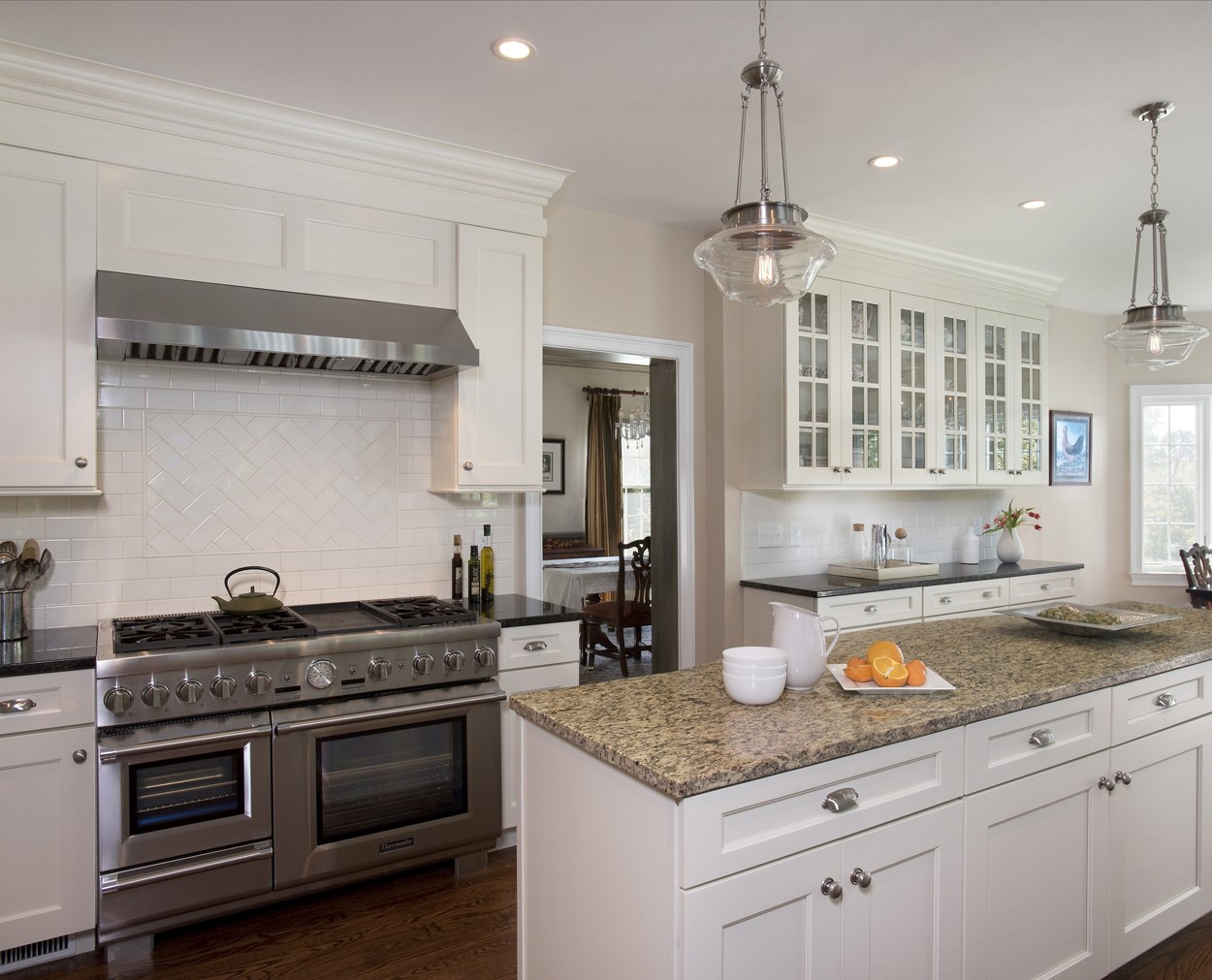 granite island, with commercial range in Wilton Ct kitchen renovation