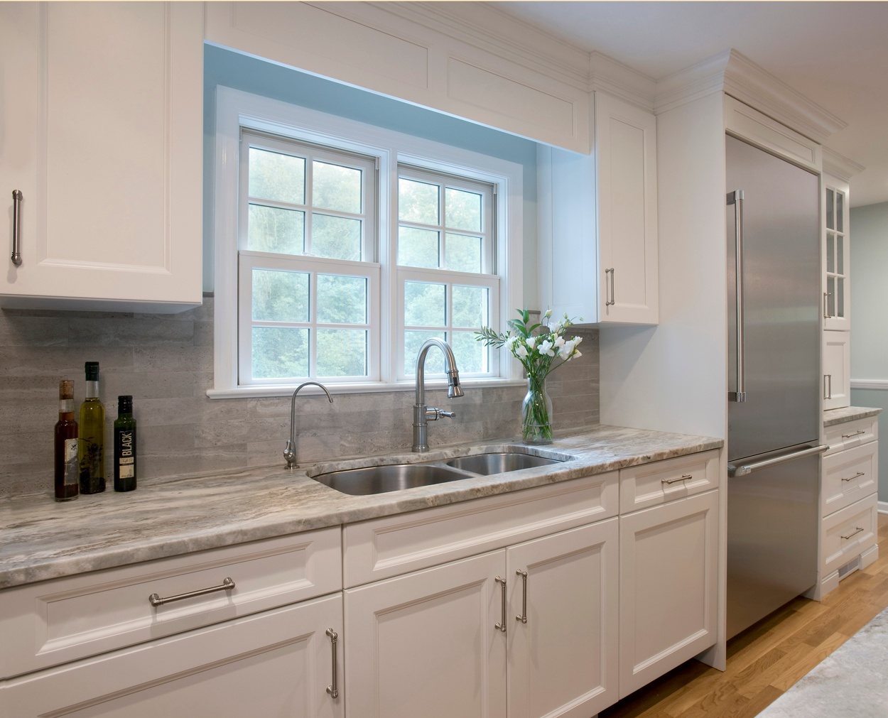 Twin double hung  window with sink, and filtered water