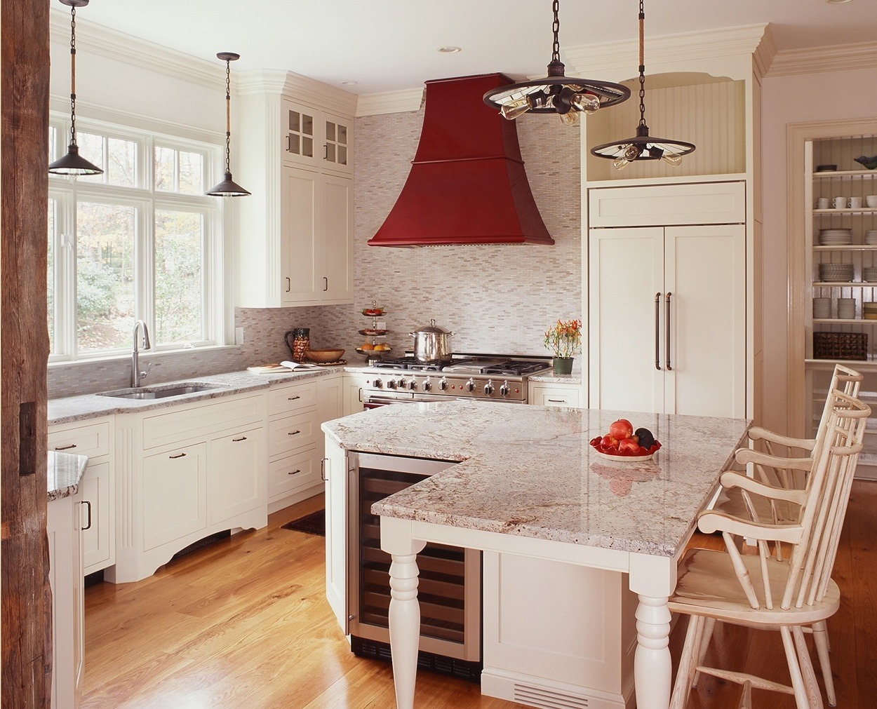 Custom Grabill white cabinets with an oversized  island.