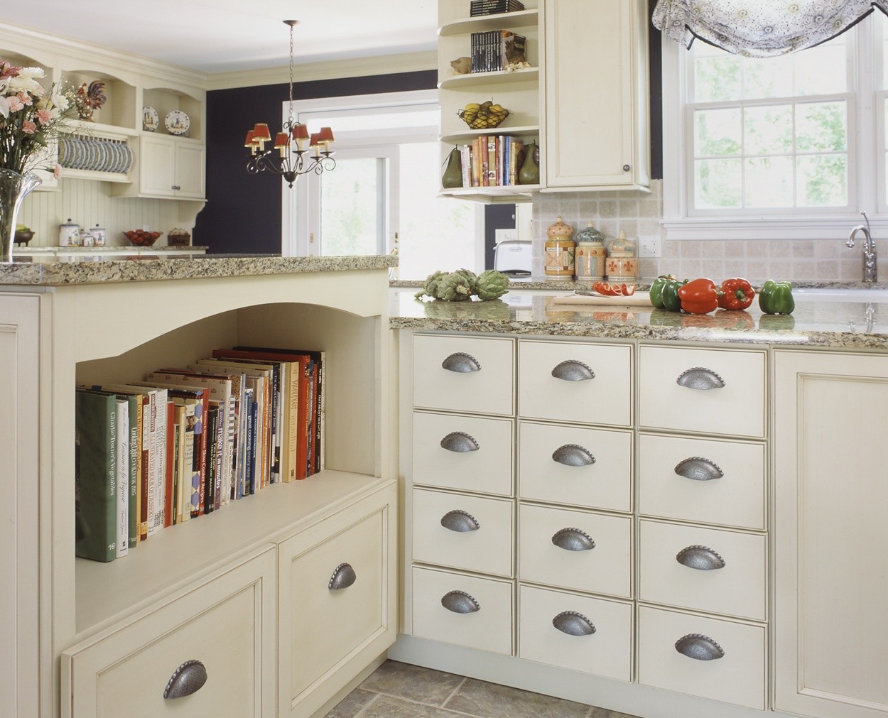 cookbooks and spice drawers