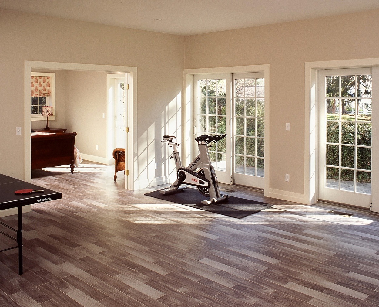 Exercise room or play area are options for this multiuse space in this New Canaan home.