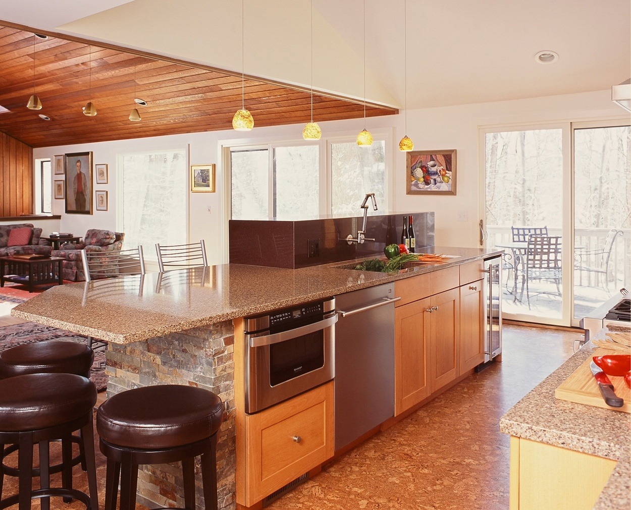 Looking towards the living room in the final kitchen design.