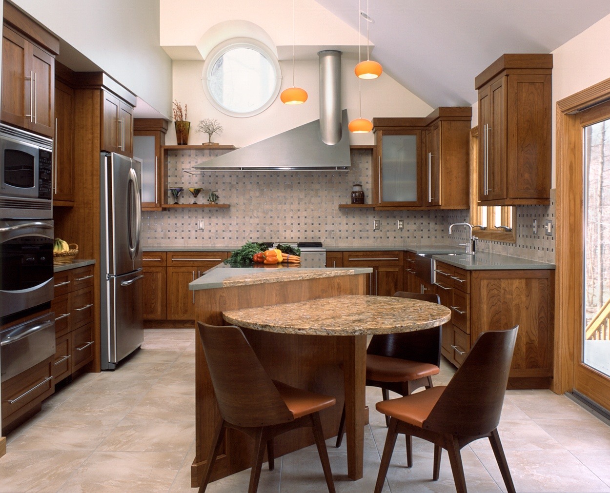 Modern kitchen designed and built by Clark Construction with geometric shapes.